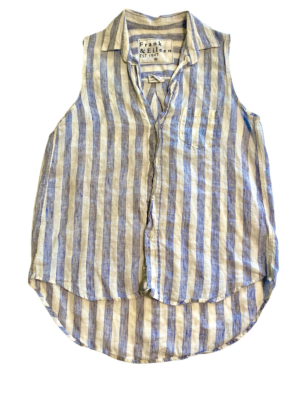 Frank & Eileen Fiona Blue White Striped Sleeveless Linen Button Down Shirt XS